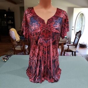 Covington Pink and Blue Patterned Blouse Y2K Sublimation Fairy